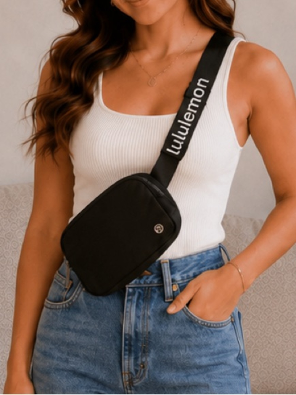 lululemon athletica Black Logo Waist/Shoulder Bag